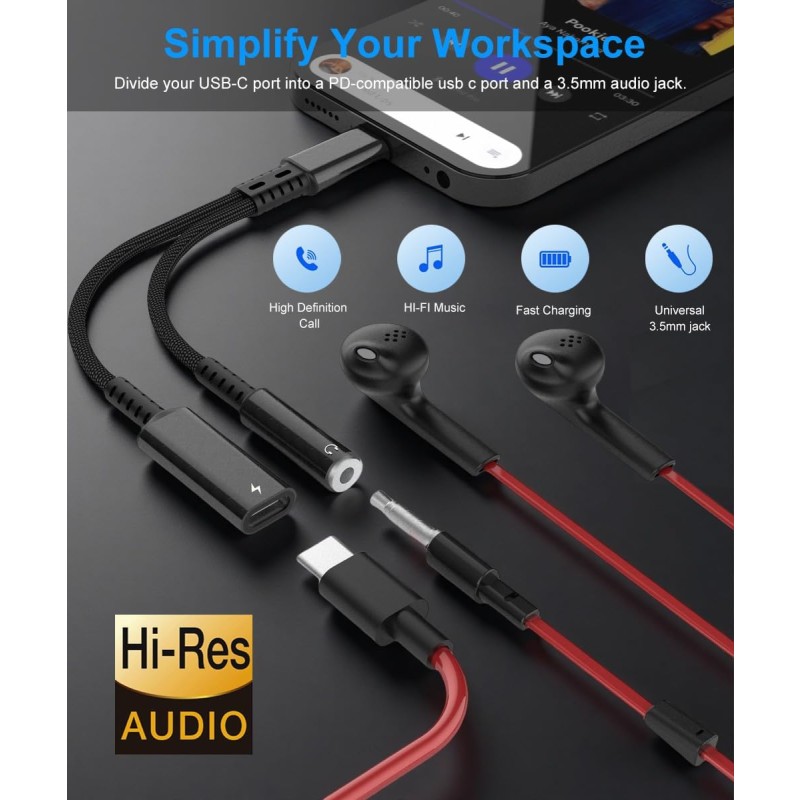 Charger Adapter Manufacturer - 2in1 USB-C to 3.5mm