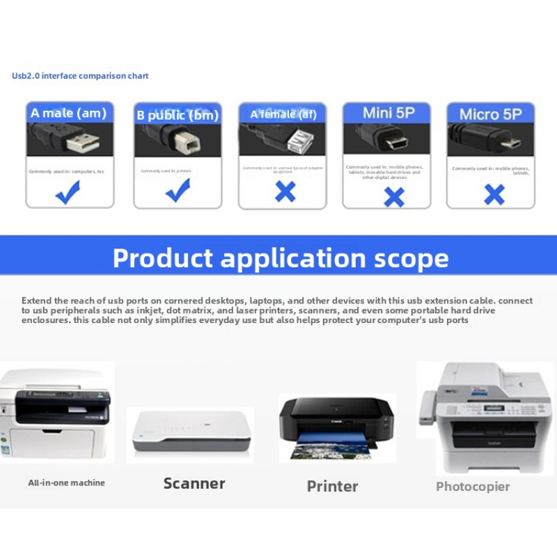 USB Cable Factory - 1.5m 3m 5m 10m Black Printing Copper