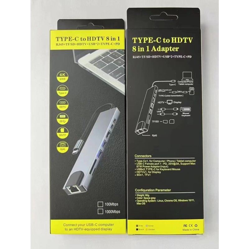 Network Hub Manufacturer - Hot Selling Type C 8 in 1 Ethernet