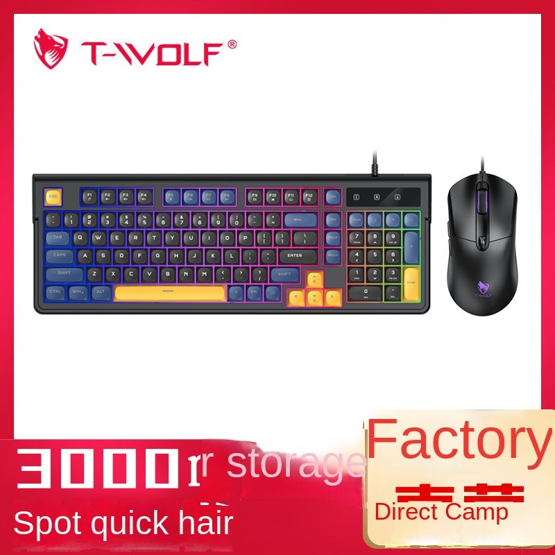Keyboard Mouse Set Factory - T WOLF TF330 Ultra Thin RGB
