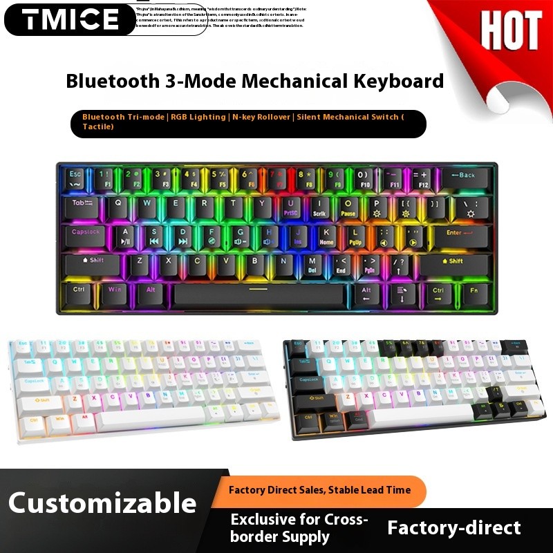 Mechanical Keyboard Manufacturer - Three Mode 61 Key RGB Tea Shaft
