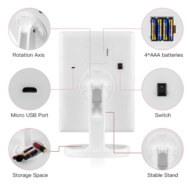 Makeup LED Mirror Lights Makeup Trifold Mirror 22 LED Vanity Lighted up Mirror With Touch Screen Dual Power Supply