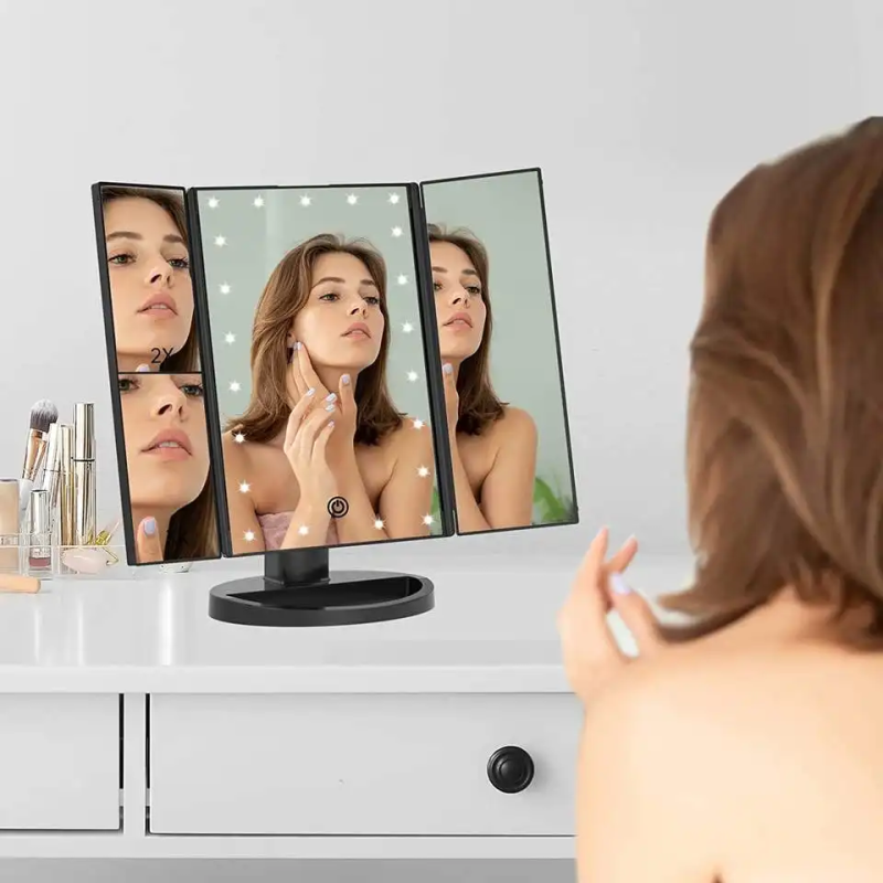 Manufacturer Custom Cheap Cat Shape Detachable Pocket Vanity Smart Mirror Led Dimming Desk Makeup Stand up Mirror With Light