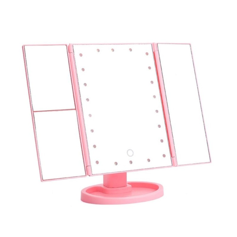 Makeup LED Mirror Lights Makeup Trifold Mirror 22 LED Vanity Lighted up Mirror With Touch Screen Dual Power Supply