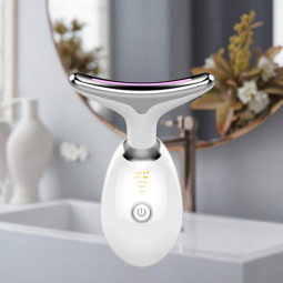 Neck Facial Massager Face Sculpting Tool with Rechargeable Base Microcurrent Beauty Device 7 Color LED Vibration for Skin Care