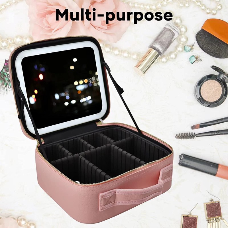 Ressan Travel Makeup Bag With LED Lighted Makeup Case Mirror Multiple Color Setting Cosmetic Makeup Box Organizer Vanity Case