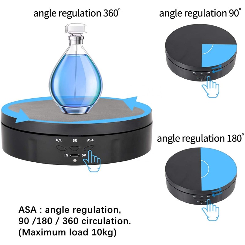 Rotating Display Stand with LED Light Electric Turntable 360 Degrees Adjustable Lighting for Jewelry Crystal, Photography, Video