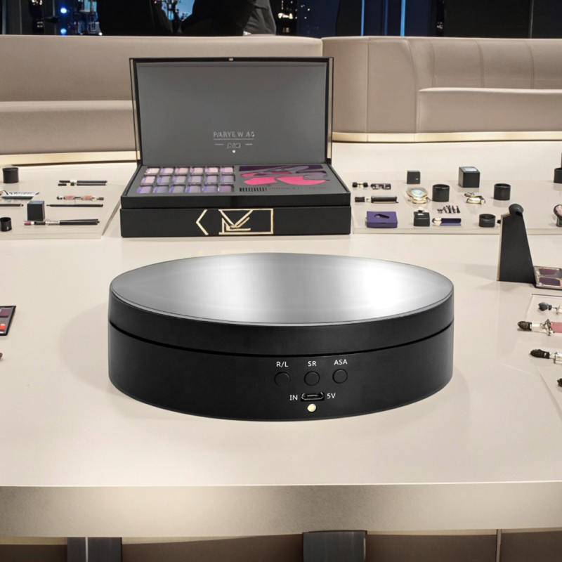 Rotating Display Stand with LED Light Electric Turntable 360 Degrees Adjustable Lighting for Jewelry Crystal, Photography, Video