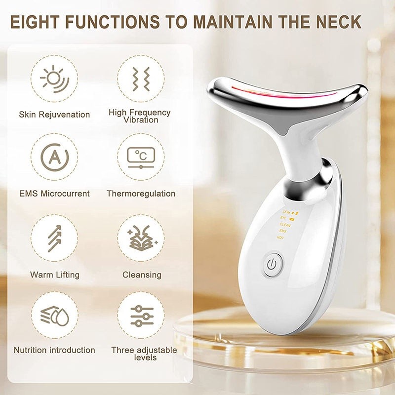 Neck Facial Massager Face Sculpting Tool with Rechargeable Base Microcurrent Beauty Device 7 Color LED Vibration for Skin Care