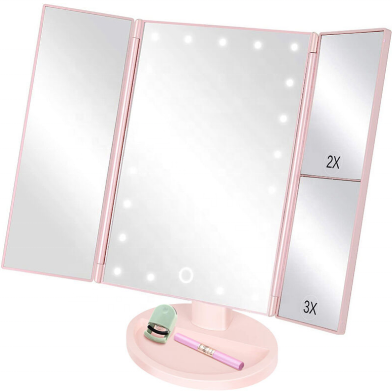 Two Power Supply Modes Make up Mirror Dresser Mount Tri-Fold Lighted Vanity Mirror with 22 LED Lights