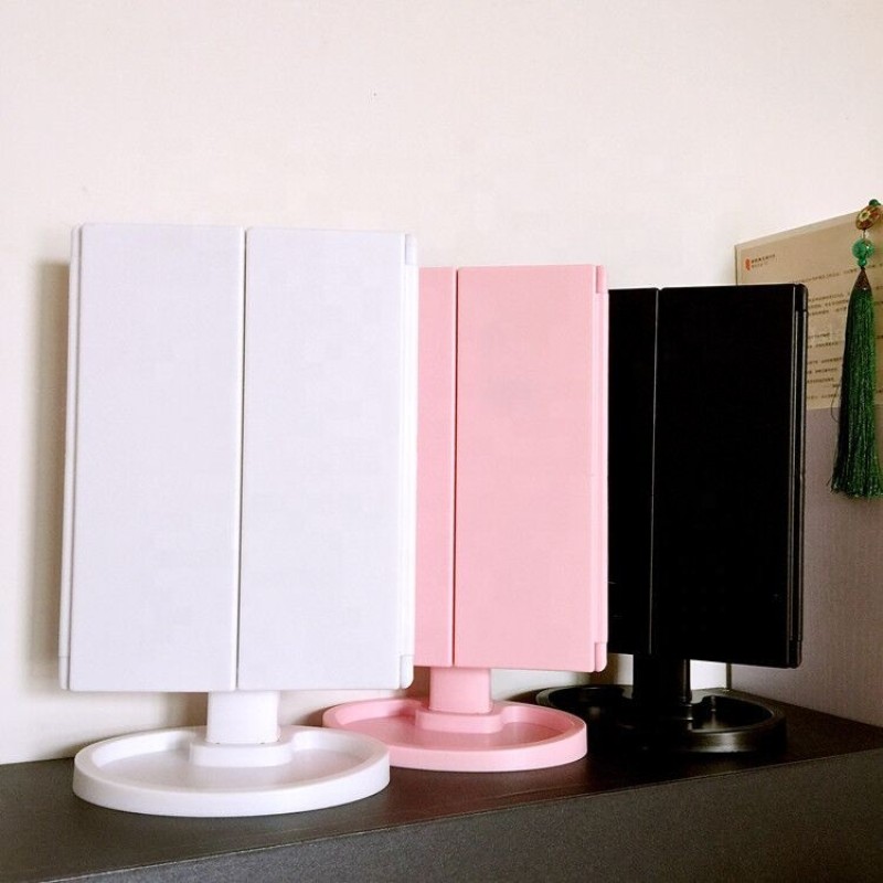 Factory 3 Way Trifold Makeup Vanity Mirror Large With Led Lights and up to 1x 2x 3x Magnification