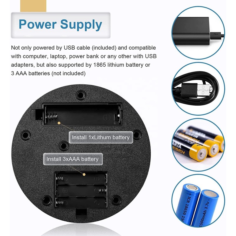 Rotating Display Stand with LED Light Electric Turntable 360 Degrees Adjustable Lighting for Jewelry Crystal, Photography, Video