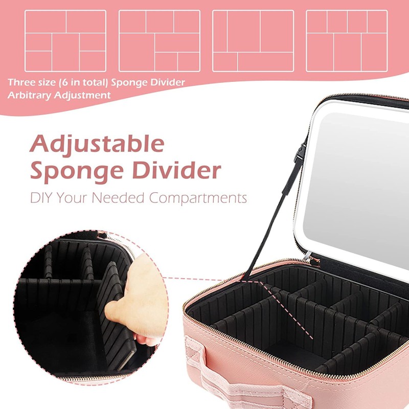 Led Mirror With Divider Makeup Bag Girls' Large Capacity Portable Makeup Storage Bag Travel Portable Storage Makeup case