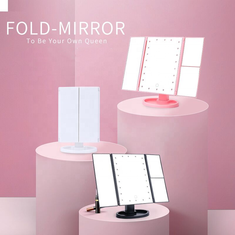 3 Way Trifold Makeup Vanity Mirror Large with LED Lights and up to 1X 2X 3X Magnification