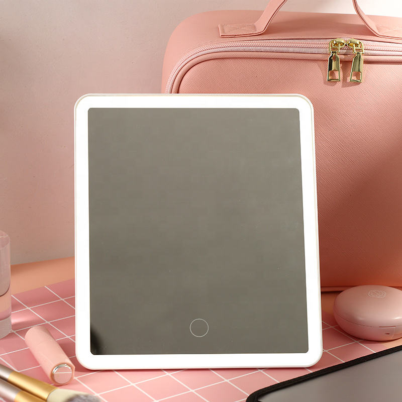 New Large Capacity Desktop Cosmetic Storage Box Waterproof Leather Travel Portable Makeup Bag Case With Led Light Mirror