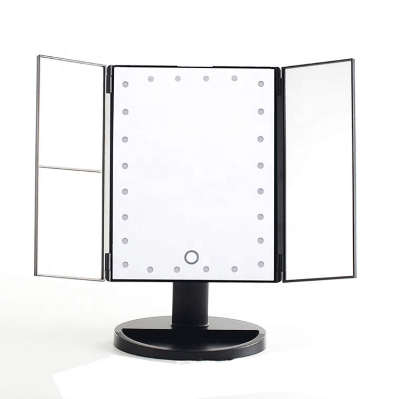 Makeup Mirror Vanity Mirror with Lights 22 LED Trifold Mirrors Touch Control 1x/2x/3x Magnification Two Power Supply