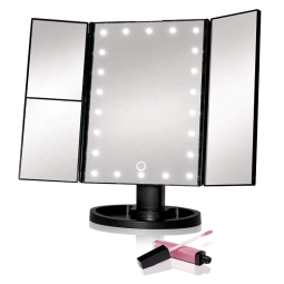 Tri-fold Vanity Mirror Light with 10x Magnetic Small Lens 1X/2X/3X Magnification Touch Control