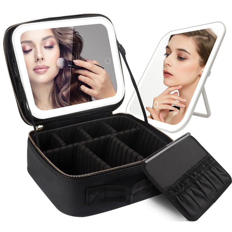 Led Mirror With Divider Makeup Bag Girls' Large Capacity Portable Makeup Storage Bag Travel Portable Storage Makeup case