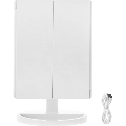 3 Way Trifold Makeup Vanity Mirror Large with LED Lights and up to 1X 2X 3X Magnification