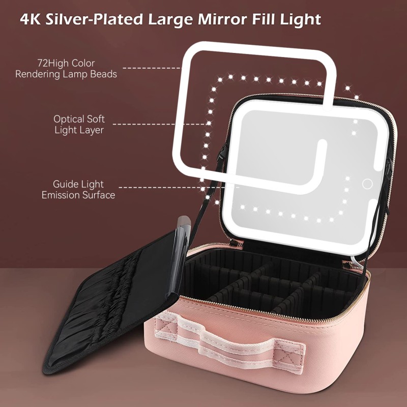 Led Mirror With Divider Makeup Bag Girls' Large Capacity Portable Makeup Storage Bag Travel Portable Storage Makeup case