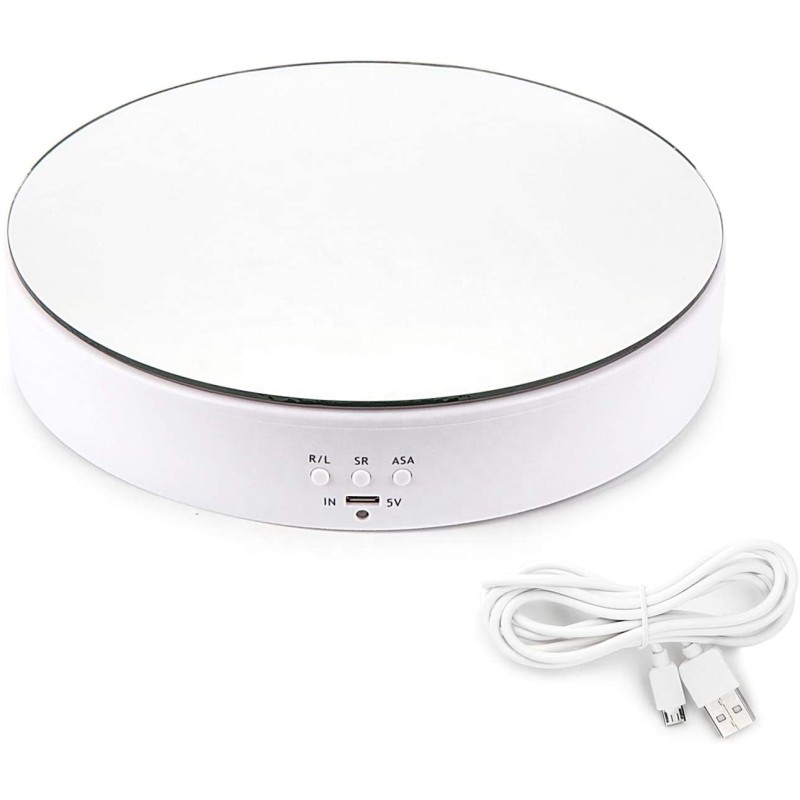 Rotating Display Stand with LED Light Electric Turntable 360 Degrees Adjustable Lighting for Jewelry Crystal, Photography, Video