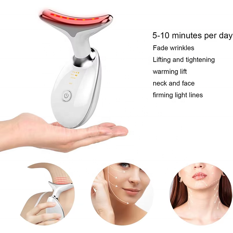 Neck Facial Massager Face Sculpting Tool with Rechargeable Base Microcurrent Beauty Device 7 Color LED Vibration for Skin Care