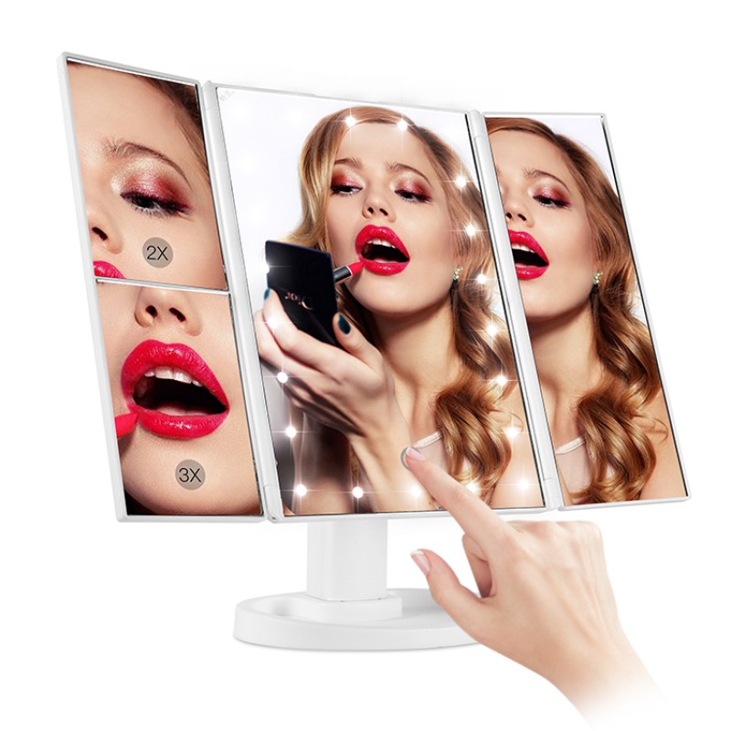 Makeup LED Mirror Lights Makeup Trifold Mirror 22 LED Vanity Lighted up Mirror With Touch Screen Dual Power Supply