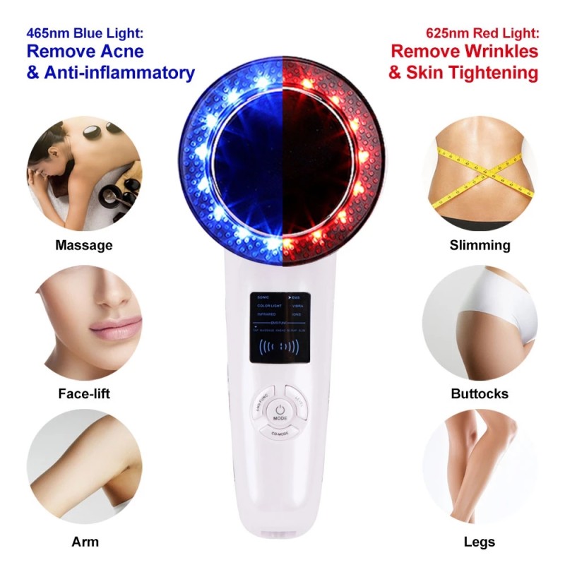 EMS Infrared Heat Therapy 6-in-1 Beauty Slimming Massager Device Handheld Fat Burner for Face & Body Home Use Gadget
