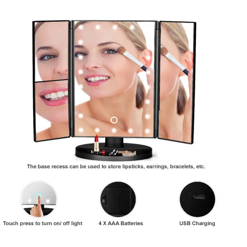 Oem Led Makeup Mirror Screen Touch Led Lightes Mirror Foldable Dust-proof Makeup Mirror Whole Sale