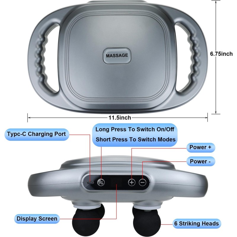 Custom Logo Best Hand Held Portable Pro Muscle Massage Gun Machine Parts Deep Tissue Vibration Body With 6 Massage Head