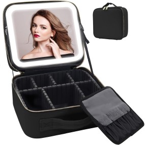 Ressan Travel Makeup Bag With LED Lighted Makeup Case Mirror Multiple Color Setting Cosmetic Makeup Box Organizer Vanity Case