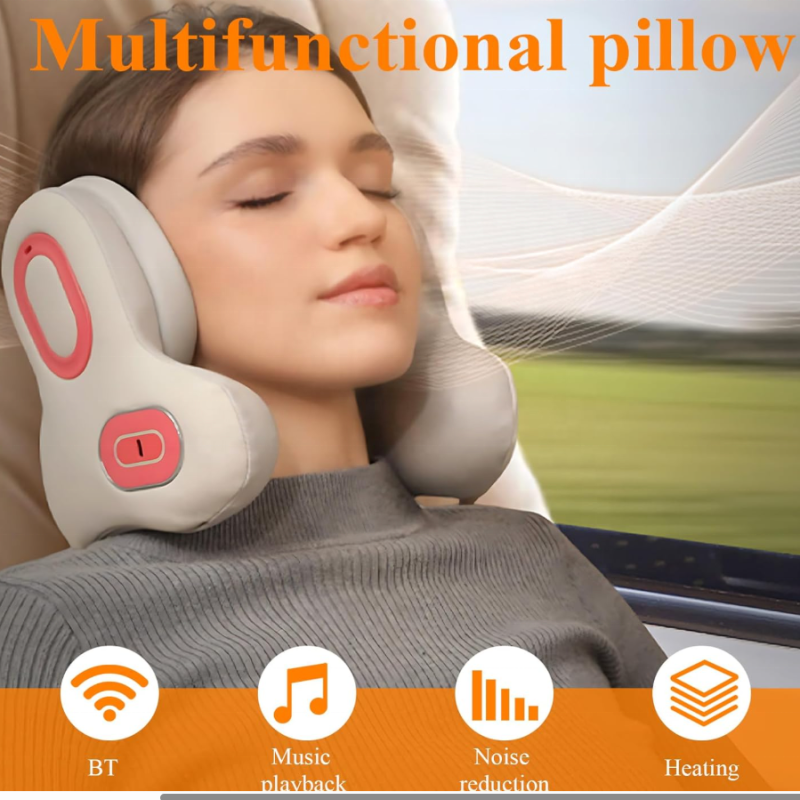 Travel Neck Pillow with Bluetooth Noise Cancelling Headset U Shape Memory Foam Airplane Pillows for Personal Care & Head Support