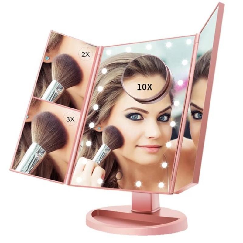 Factory Wholesale 1x/2x/3x Magnification 22LED Mirror Touch Screen Two Power Supply Modes Make up Mirror