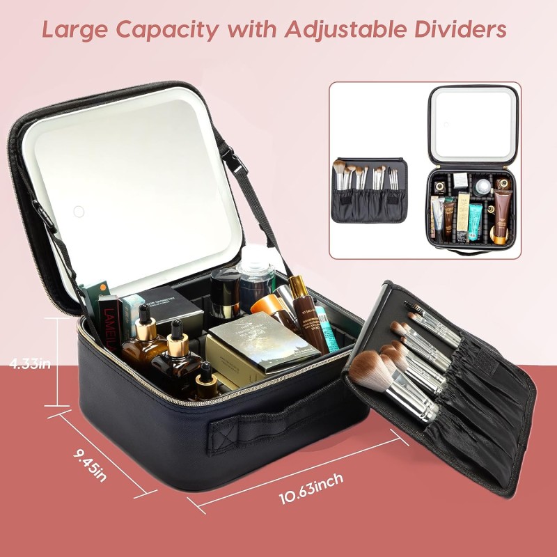 Portable Makeup Bag LED Lighted Mirror for Travelling  Multi-purpose Makeup Organizer Carrying Bag Novelty for Women Girls