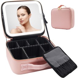 Girls Large Capacity Portable Makeup Bag Travel Makeup Storage Bag Smart Makeup case with Led Light Mirror