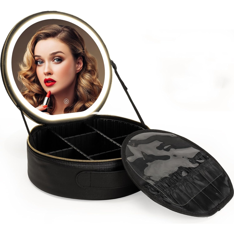 Large Professional Portable Makeup Train Case with Adjustable Dividers Travel Cosmetic Bag Brush Holder Including Makeup Mirror