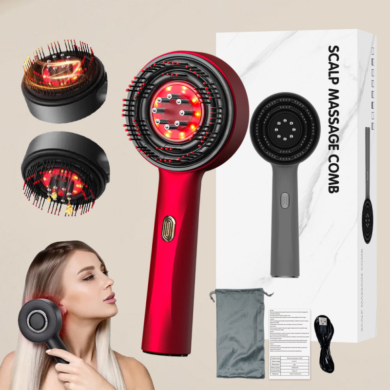 2025 Portable Rechargeable Smart Head Scalp Massage Brush Electric Oil Red Light Therapy Comb for Hair Growth Makeup Tools