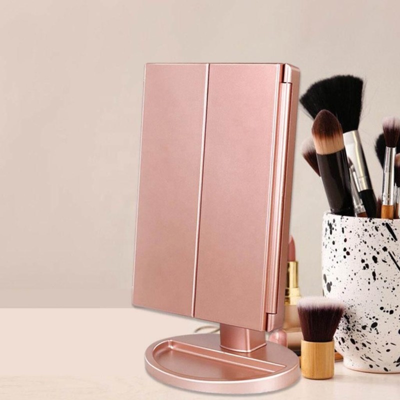 Trifold LED Lighting Makeup Mirror With Touch Screen, 1X/2X/3X Magnification, 180 Adjustable Rotation