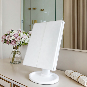 2024 Vanity Mirror with Lights Lighted Makeup Mirror with 2X 3X Magnification 22 LED Trifold Compact Touch Dimming