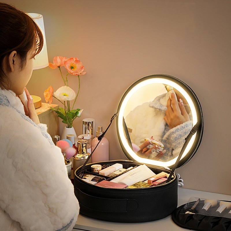 Large Professional Portable Makeup Train Case with Adjustable Dividers Travel Cosmetic Bag Brush Holder Including Makeup Mirror