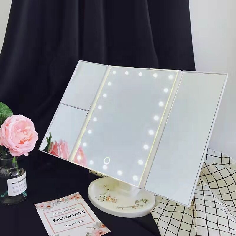 Factory 3 Way Trifold Makeup Vanity Mirror Large With Led Lights and up to 1x 2x 3x Magnification