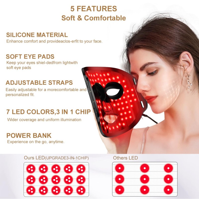 Products 2024 Wireless Facial Skincare Machine Led Face 7 Color Led Light Photons Red Light Therapy Led Facial Mask