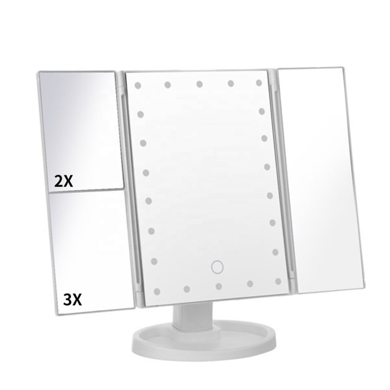 Factory Wholesale 1x/2x/3x Magnification 22LED Mirror Touch Screen Two Power Supply Modes Make up Mirror