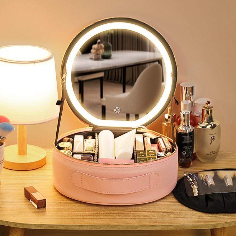 Large Professional Portable Makeup Train Case with Adjustable Dividers Travel Cosmetic Bag Brush Holder Including Makeup Mirror