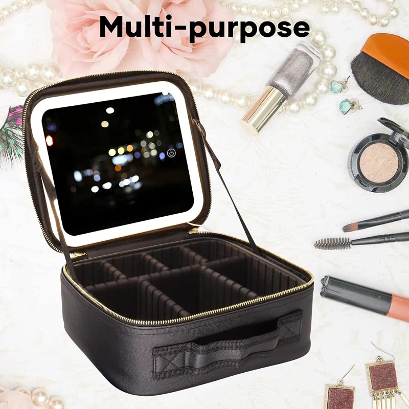 Ressan Travel Makeup Bag With LED Lighted Makeup Case Mirror Multiple Color Setting Cosmetic Makeup Box Organizer Vanity Case