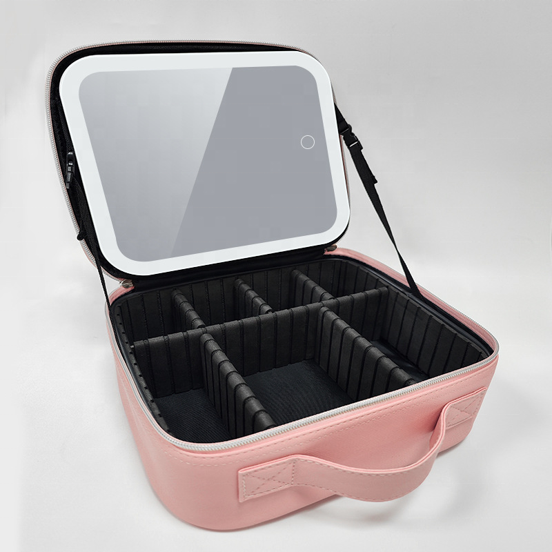 2024 New Makeup Case Large Capacity Cosmetic Skin Care Product Travel Makeup Storage Bag Cosmetic Bag With Mirror Led Light