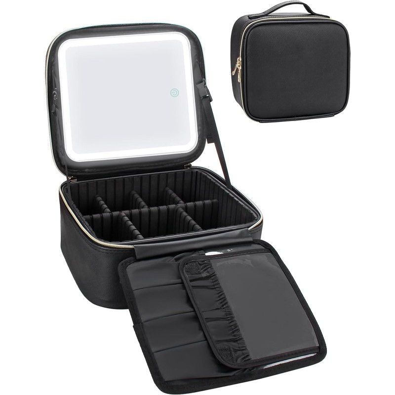 LED Lighted Desktop Mirror Travel Makeup Bag Multiple Color Setting Cosmetic Makeup Box Organizer Vanity Case Three Day Delivery