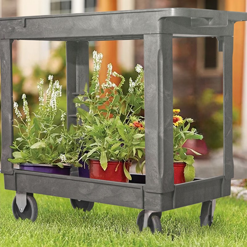 Industrial Cart Factory - Heavy Duty 4 Wheels 2-tier Brown Plastic