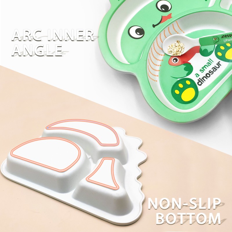 Kids Plate Factory - Green Dinosaur Shape Bamboo Fiber Divided Non-spill