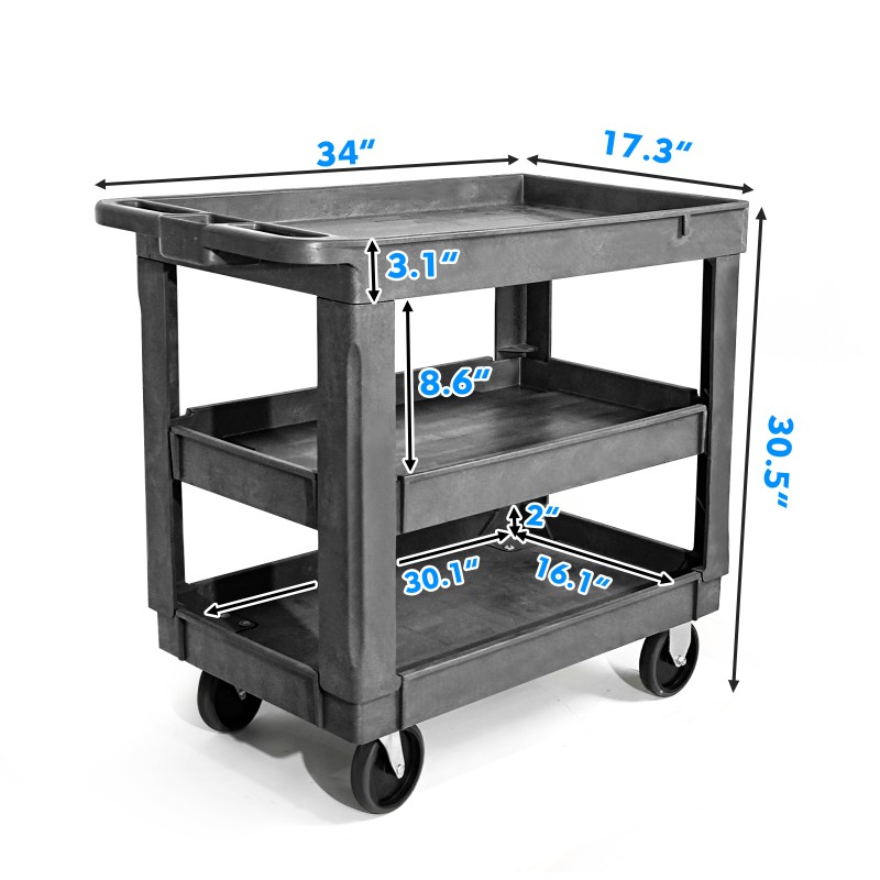 Shelf Cart Factory - 500LBS High Quality 3 Shelf Plastic Storage